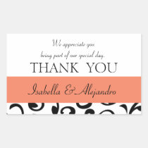Peach, Black Wedding Favor Thank You Message stickers
