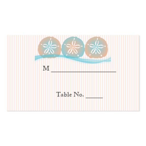 Peach Blue Sand Dollars Beach Wedding Place Cards Business Card (front side)