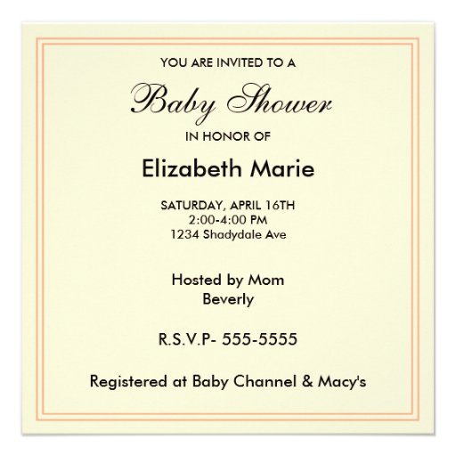 Peach Bow-Baby Shower Personalized Invitation