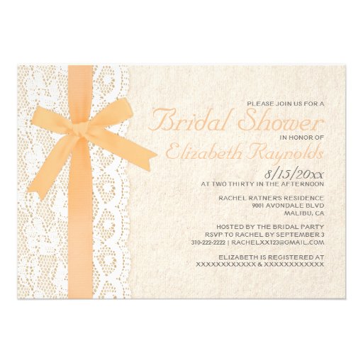 Peach Bow & Lace Bridal Shower Invitations
