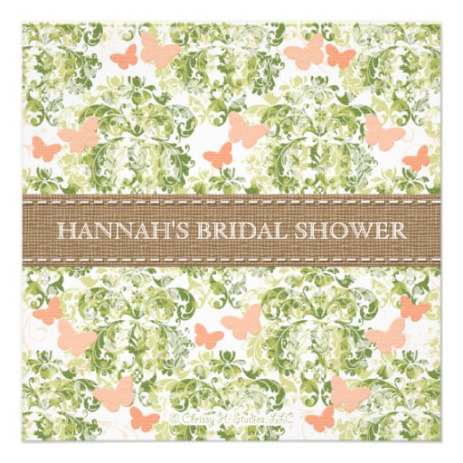 Peach Burlap Butterfly Bridal Shower Invitations