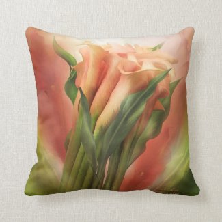 Peach Calla Lilies Art Decorator Pillow