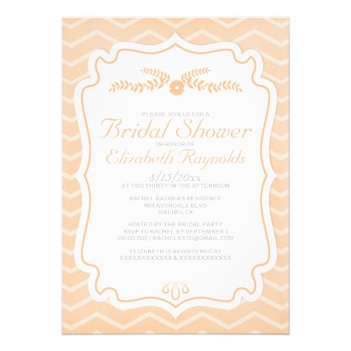 Peach Chevron Stripes Bridal Shower Invitations