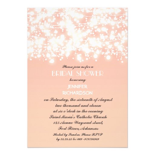 peach color string lights bridal shower invitation