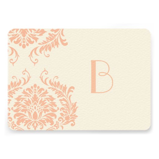 Peach Coral and Mushroom Damask Wedding Invitation