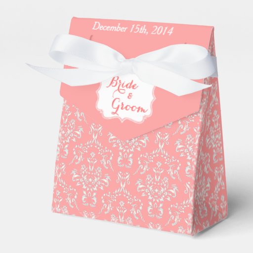 Peach Coral Custom Damask Wedding Favor Bag Favor Boxes Zazzle