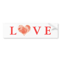 Peach Coral Rose Heart Love Bumper Sticker bumper stickers