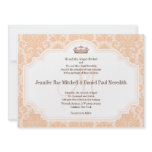 Peach Damask Chocolate Brown Wedding Wording Announcement