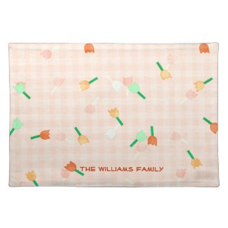 Peach Floral and Checked Place Mat