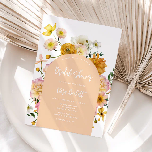 Peach Floral Arch Bridal Shower Invitation Zazzle