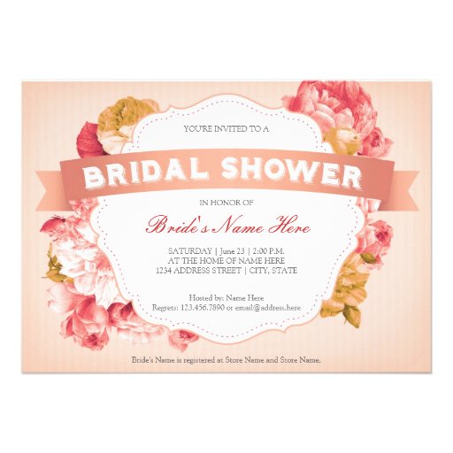 Peach Floral Bridal Shower Invite