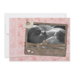 Peach Floral Gingham Lace Personalized Announcement
