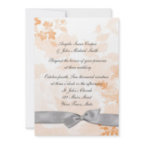 Peach Floral, Gray Bow Invitation
