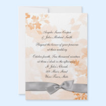 Peach Floral, Gray Bow Invitation invitations
