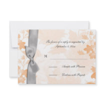 Peach Floral, Gray Bow RSVP Invite