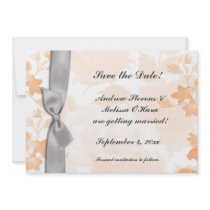 Peach Floral, Gray Bow Save the Date Announcement