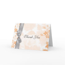 Peach Floral, Gray Bow, Thank You Card
