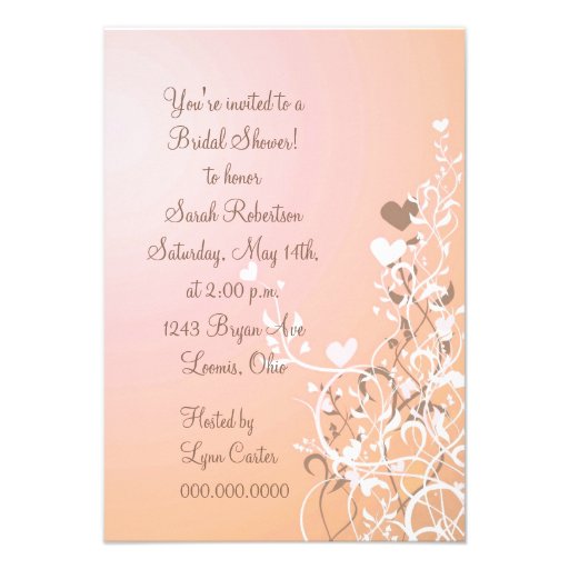 Peach Floral Heart Swirl Bridal Shower Invitation