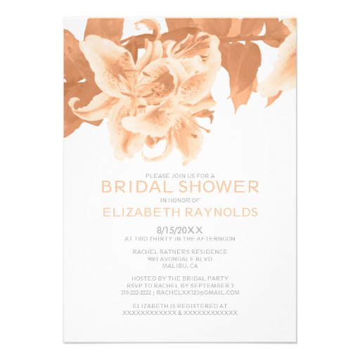 Peach Flower Bridal Shower Invitations