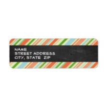 Peach & Forest Green Striped; Vintage Chalkboard Custom Return Address Label