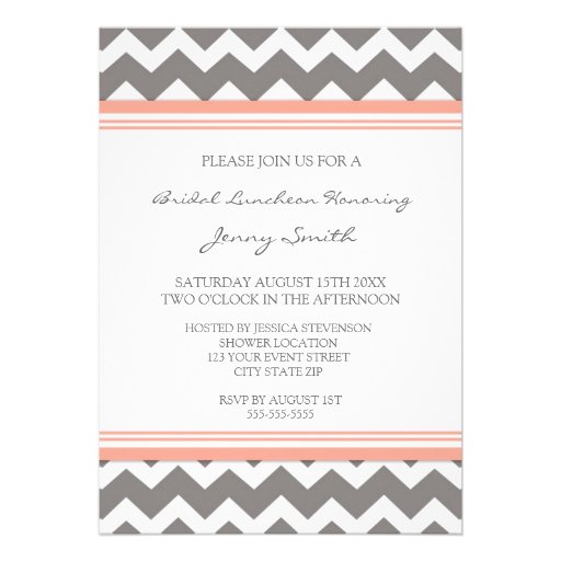 Peach Gray Chevron Bridal Lunch Invitation Cards