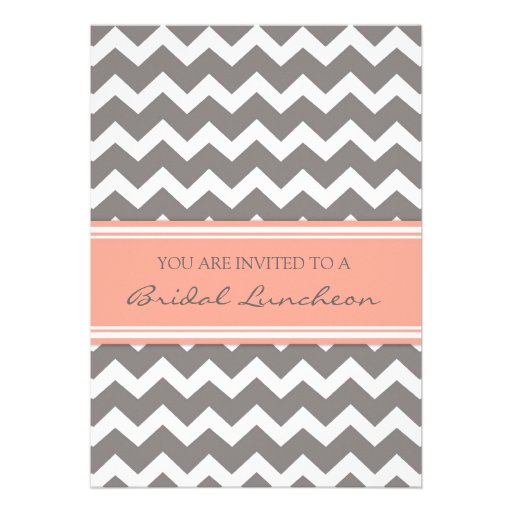 Peach Gray Chevron Bridal Lunch Invitation Cards