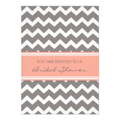 Peach Gray Chevron Bridal Shower Invitation Cards