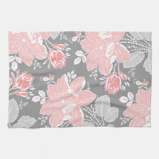 Peach Gray Floral Kitchen Cloth Towel Zazzle