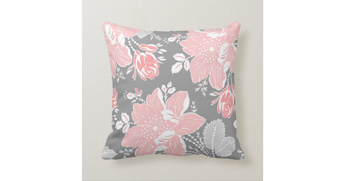 Peach Gray White Floral Decorative Pillow Zazzle