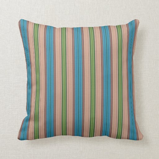 Peach, Green and Turquoise Striped Throw Pillow Zazzle