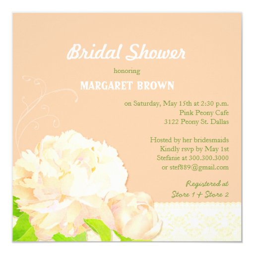 Peach + Green Peony Theme Bridal Shower Invitation Peach + Green Peony Theme Bridal Shower Invitation