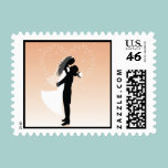 Peach Heart Bride And Groom Silhouette stamps