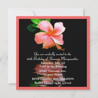 Peach Hibiscus Birthday Party Invitation
