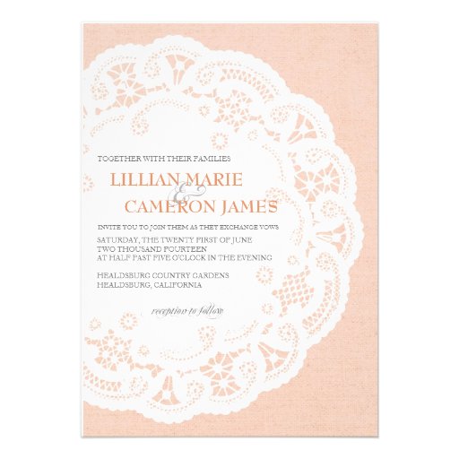 Peach Lace Doily Wedding Invitation