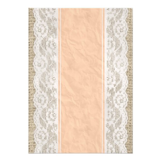 Peach Linen Burlap Lace Bridal Shower Invitations