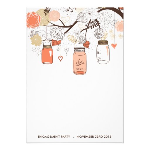Peach Mason Jars Engagement Party Invitation