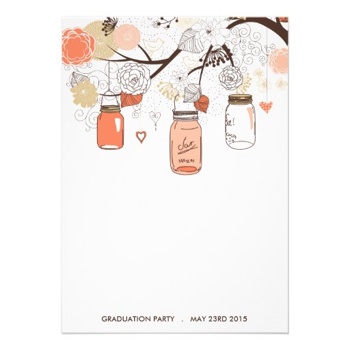 Peach Mason Jars Graduation Party Invitation