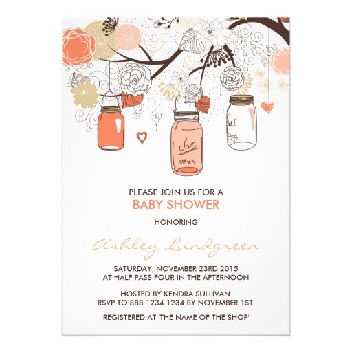 Peach Mason Jars Spring Baby Shower Invitation