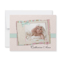 Peach Mint Baby Photo Card invitations