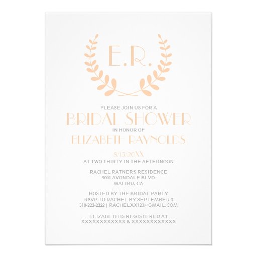 Peach Monogram Bridal Shower Invitations