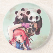 Peach Ninja Pandas Coaster coasters