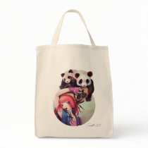 Peach Ninja Pandas Grocery Tote Tote Bags