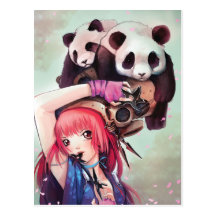 Peach Ninja Pandas Postcard