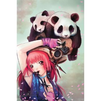 Peach Ninja Pandas Poster print