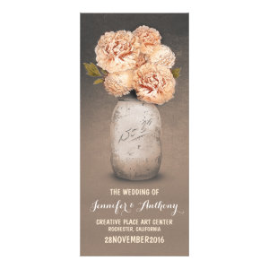Peach painted mason jar wedding programs customized rack card
