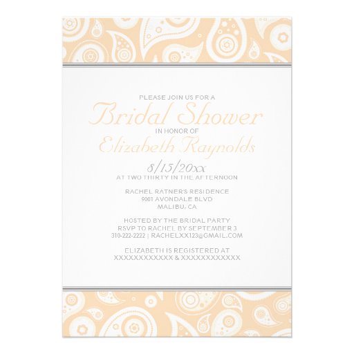 Peach Paisley Bridal Shower Invitations