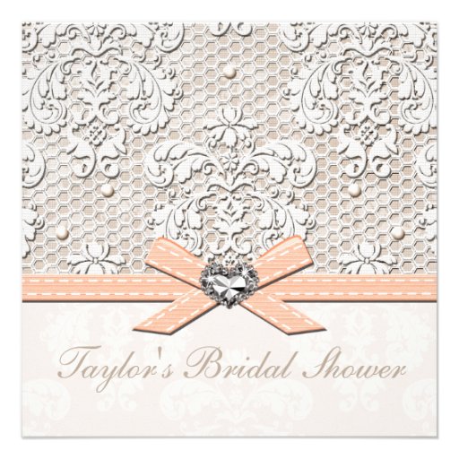 Peach Pearl Lace Diamond Bridal Shower Invitation