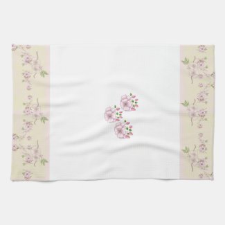 Peach Pink and Green Floral Victorian Art Kitchen Towels