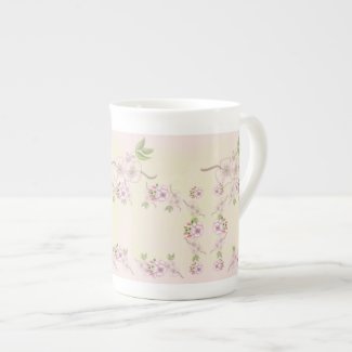 Peach Pink and Green Floral Victorian Art Porcelain Mug