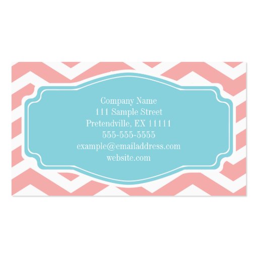 Peach Pink White Blue Chevron Personal Business Card Templates (back side)